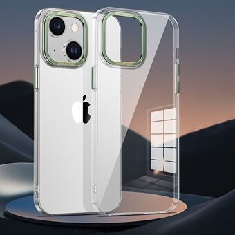 Til iPhone 14 Plus faldsikkert gennemsigtigt pc-hårdt bagcover med metalknapper og galvanisering af kameralinsecover