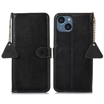 Til iPhone 14 Plus RFID-blokerende telefonetui Ægte ko-læder Flip Stand Wallet Cover