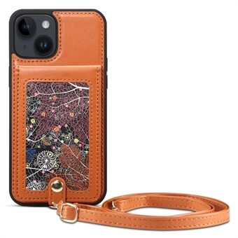 Til iPhone 14 Plus telefontaske med skulderrem, støttekortholder læderbelagt TPU-cover