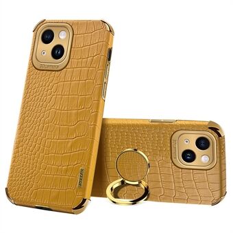 Til iPhone 14 Plus Kickstand 6D galvaniseringscover PU lædercoated TPU Crocodile Texture telefoncover
