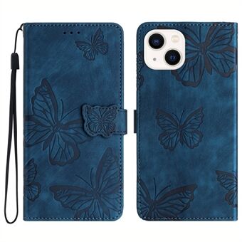 Til iPhone 14 Plus foldbart Stand PU læder pung etui Butterfly påtrykt hud-touch telefoncover