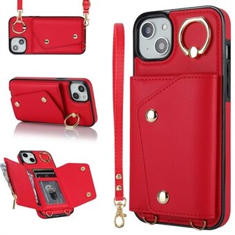 Ring Kickstand Case til iPhone 14 Plus lynlås tegnebog PU læder coated TPU mobiltelefon cover