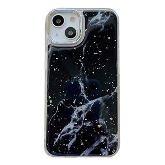 Til iPhone 14 Plus Hard Phone Shell Elektroplettering epoxy marmormønster Sølvfolie Akryl+TPU telefonetui