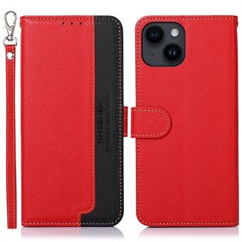 KHAZNEH til iPhone 14 Plus PU læder mobiltelefon taske Litchi Texture RFID blokerende Stand tegnebogscover