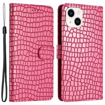 Crocodile Texture Shell til iPhone 14 Plus PU-læder+TPU-cover Stand Telefonpung-etui med håndstrop