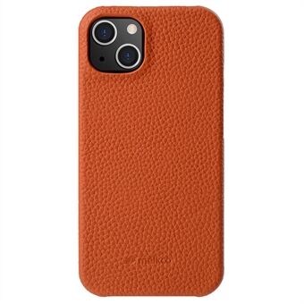 MELKCO til iPhone 14 Plus ægte ko-læder coated pc-cover Beskyttende telefontaske Kompatibel med MagSafe