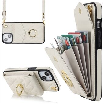 Til iPhone 14 Plus Multiple Card Slots RFID-blokerende PU-læder+TPU-telefontaske Ring Kickstand Cover