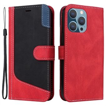 Trefarvet Stand tegnebogscover til iPhone 14 Pro Max , PU-læder + TPU-telefonskal med rem
