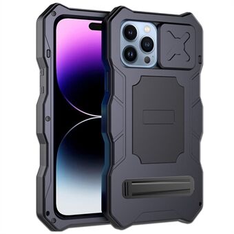Til iPhone 14 Pro Max Metalramme + Silikone Robust telefonbeskytter Kickstand Slide Kamera Linsecover Beskyttende skal til hele kroppen med hærdet glasfilm