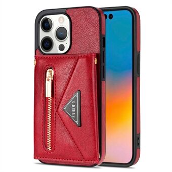 N.BEKUS Phone Wallet Case til iPhone 14 Pro Max , anti-fald PU lædercoated TPU Bagcover Kortholder Ridsefast Shell Kickstand med rem