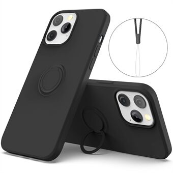 Til iPhone 14 Pro Max  Ring Kickstand Design Flydende Silikone Telefon Etui Beskyttende Cover med Snor
