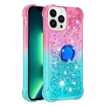 Til iPhone 14 Pro Max  YB Quicksand Series-8 Gradient Color Quicksand Moving Glitters TPU telefoncover cover med Ring Kickstand