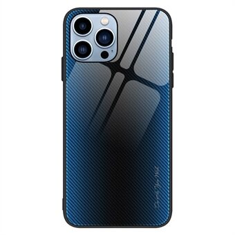 Til iPhone 14 Pro Max  Carbon Fiber Texture Telefoncover Hærdet glasbagside TPU Bumper Soft Grip Beskyttelsescover