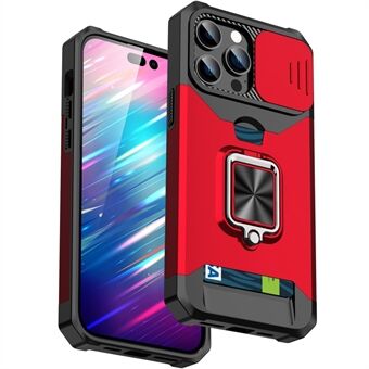 Til iPhone 14 Pro Max  Slide Camera Linse Cover Card Slot Feature Case Kickstand Design Hard PC Blød TPU Hybrid Protective Phone Cover