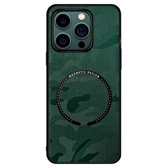 Til iPhone 14 Pro Max  bilmonteret metalplade camouflage telefontaske Læderbelagt hybridcover til magnetisk trådløs opladning