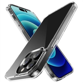 Til iPhone 14 Pro Max  gennemsigtigt telefoncover TPU-ramme + PC-bagcover med metal galvaniseringsknap