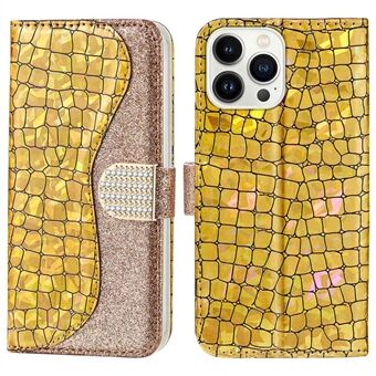 Til iPhone 14 Pro Max  Sparkly Glitter Splejsning Drop-proof Cover Krokodille Tekstur Stand Funktion PU læder pungskal
