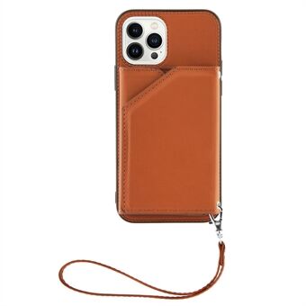 YB Lædercoating Series-2 til iPhone 14 Pro Max  5G Skin-touch PU-læderbelagt TPU-cover Kickstand Kortholder Telefon Bagsidetaske med rem