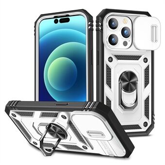 Til iPhone 14 Pro Max  telefonskal PC+TPU glidende kamera linsecover Designetui med støttefod/kortplads