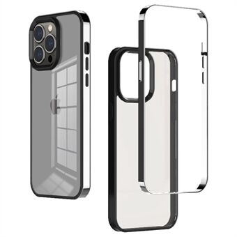 Til iPhone 14 Pro Max  3-i-1 galvaniseringsbeskyttelsesetui Blød TPU-ramme Gennemsigtig pc-bagcover