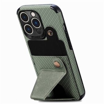 PU-læderbelagt TPU-telefoncover til iPhone 14 Pro Max , K-formet Kickstand Carbon Fiber Texture Anti-ridse Telefon Cover Kortholder