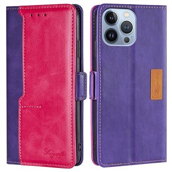 Til iPhone 14 Pro Max  dobbeltfarvet splejsnings-flip-etui PU-læder Fuld beskyttelse tegnebogsstativ Stand