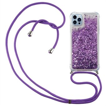 Til iPhone 14 Pro Max  Quicksand Glitter Case Blødt TPU hjørner pude telefonbetræk med justerbar snor