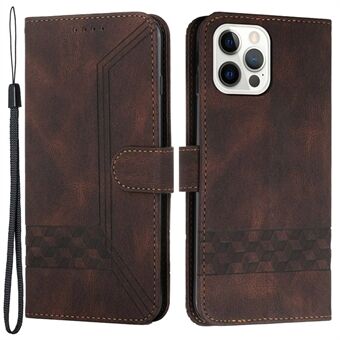 Til iPhone 14 Pro Max  YX0010 Skin-touch Rhombus Lines påtrykt telefonetui PU- Stand Wallet Cover