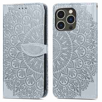 Til iPhone 14 Pro Max  Imprinted Dream Wings Series PU Læder Cover Pung Stand Feature Flip Case med rem
