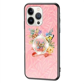 Til iPhone 14 Pro Max  Butterfly Series Butterfly Pattern Printing Kickstand Telefoncover Hærdet glas + PC + TPU cover