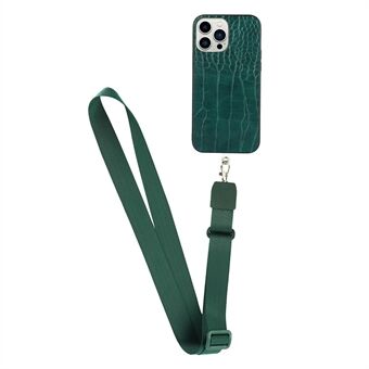 Til iPhone 14 Pro Max Crocodile Texture PU-læderbelagt pc + TPU-etui Anti-ridse telefoncover med skulderrem