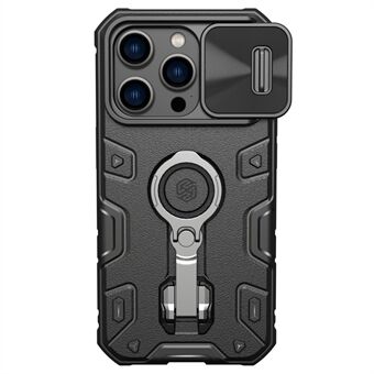 NILLKIN CamShield Armor Pro Kickstand-etui til iPhone 14 Pro Max, dæktekstur faldsikker pc + TPU-telefoncover med skydelinsebeskyttelse