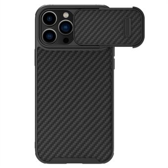 NILLKIN Til iPhone 14 Pro Max Carbon Fiber PC + TPU Anti-ridse Bagcover Slide Camera Protection Telefoncover