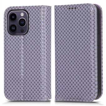 Grid Texture PU Læder Telefon Shell til iPhone 14 Pro Max, Stand Design Magnetisk Autoabsorberet Telefon Pung Cover