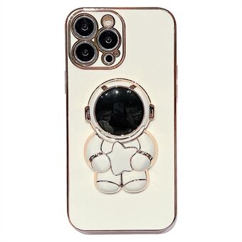 6D galvaniseringstelefoncover til iPhone 14 Pro Max, Astronaut Kickstand Firkløvermønster Anti-ridse TPU-cover