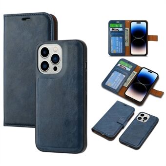 Crazy Horse Texture Phone Case til iPhone 14 Pro Max, magnetisk aftageligt 2-i-1 PU- Stand tegnebogscover