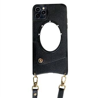 Til iPhone 14 Pro Max Fish Tail Design Telefon-etui Kortholder PU-læderbelagt TPU-cover med spejldesign og skulderrem