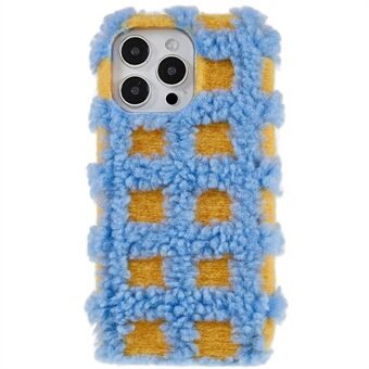 Til iPhone 14 Pro Max Square Grid Plush Contrast Color TPU Cover Anti-drop beskyttende telefoncover