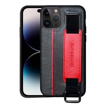Til iPhone 14 Pro Max PU læderbelagt TPU Kickstand Case Kortholder Kontrastfarve Håndstrop Anti-drop telefoncover