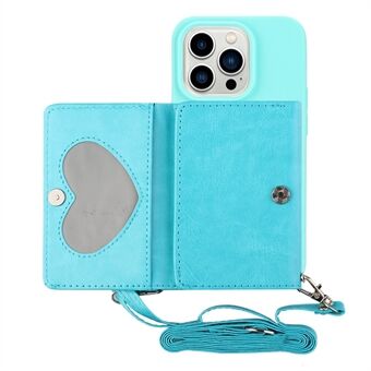 Faldsikker TPU-telefoncover til iPhone 14 Pro Max, Kickstand PU-læderpung bagcover med skulderrem
