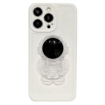 Til iPhone 14 Pro Max Transparent Astronaut Hidden Kickstand Case Ensfarvet TPU Fuldt kamera beskyttende telefoncover