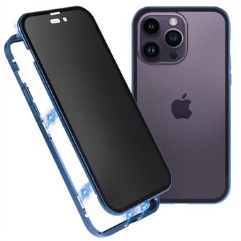 Til iPhone 14 Pro Max Stødsikker anti-peep telefonetui Metalramme + dobbeltsidet hærdet glas hybridcover med magnetisk lukning