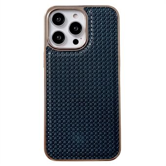 Til iPhone 14 Pro Max Ridsesikker tekstureret ægte læderbelagt TPU telefoncover Nano galvanisering mobiltelefon bagcover