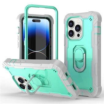 Til iPhone 14 Pro Max PC+Silicone+TPU-telefon Ring etui Metalring Kickstand Beskyttende bagcover