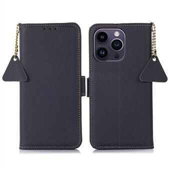 Til iPhone 14 Pro Max ægte læder RFID Blocking Flip Case Fuld beskyttelse Mobiltelefoncover med Stand