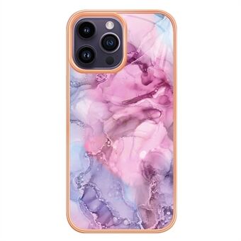 Til iPhone 14 Pro Max YB IMD Series-16 Style E Galvaniseringsramme i marmormønster Stødsikker beskyttelse 2,0 mm TPU IMD telefoncover