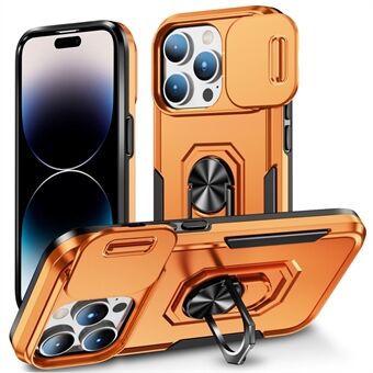 Til iPhone 14 Pro Max Ring Kickstand Hard PC + Blødt TPU-etui Skydekamerabeskytter Telefoncover med bilmonteret metalplade