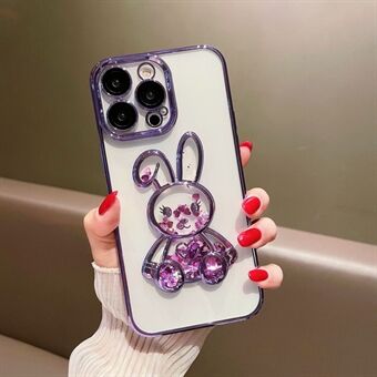 Til iPhone 14 Pro Max Cute Quicksand Rabbit Telefoncover Galvanisering Klar TPU beskyttelsescover med hærdet glas linsefilm