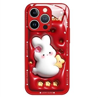 Til iPhone 14 Pro Max Cartoon Rabbit Hugging Star Hærdet glas + TPU telefonetui stødsikkert rygbeskyttelsescover