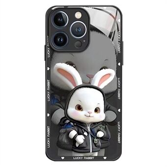 Bagcover til iPhone 14 Pro Max Cartoon Rabbit med rygsæk hærdet glas+TPU-telefonbeskyttelsescover